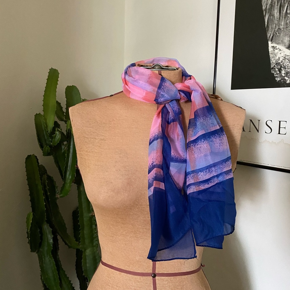 Vintage Pink & Navy Geometric Silk Scarf | Mod Pop Art Retro Aesthetic